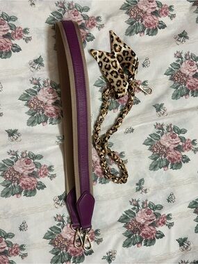 MCM Purple Leather & Canvas Shoulder Strap + FREE Leopard Chain Strap